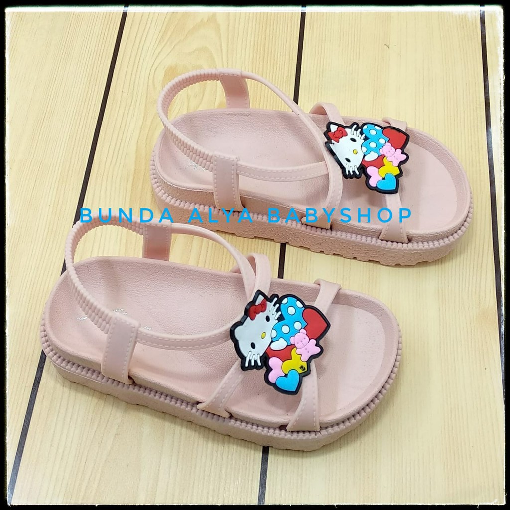 Sandal Anak Perempuan Jelly Tali Usia 3 4 5 Tahun KREM -  Sandal Tali Anak Cewek Karet Kucing Karet Anti Licin Size 24 - 33