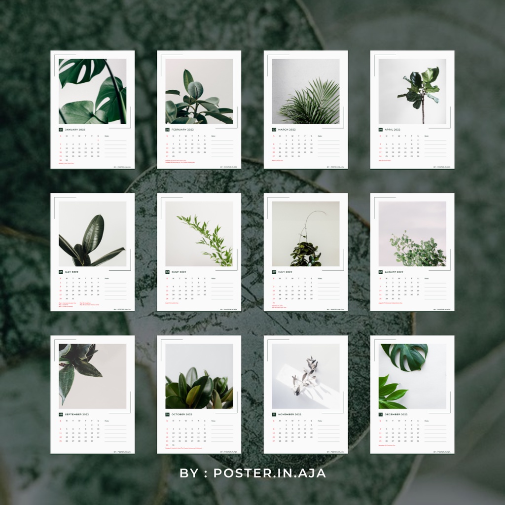 

Calendar Kalendar Kalender 2022 Leaf Aesthetic Minimalist Notes dan Tatakannya ukuran A6 Potrait