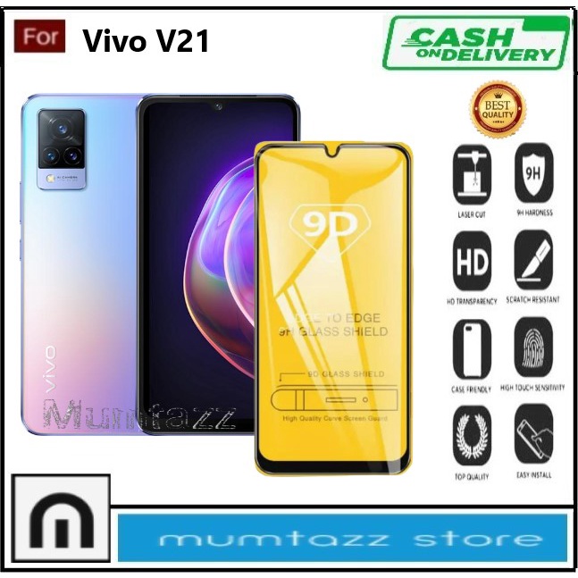 Promo Tempered Glass Warna Hp Vivo V21 Anti Gores Kaca Full Layar Full Glue Skin Protector Pelindung