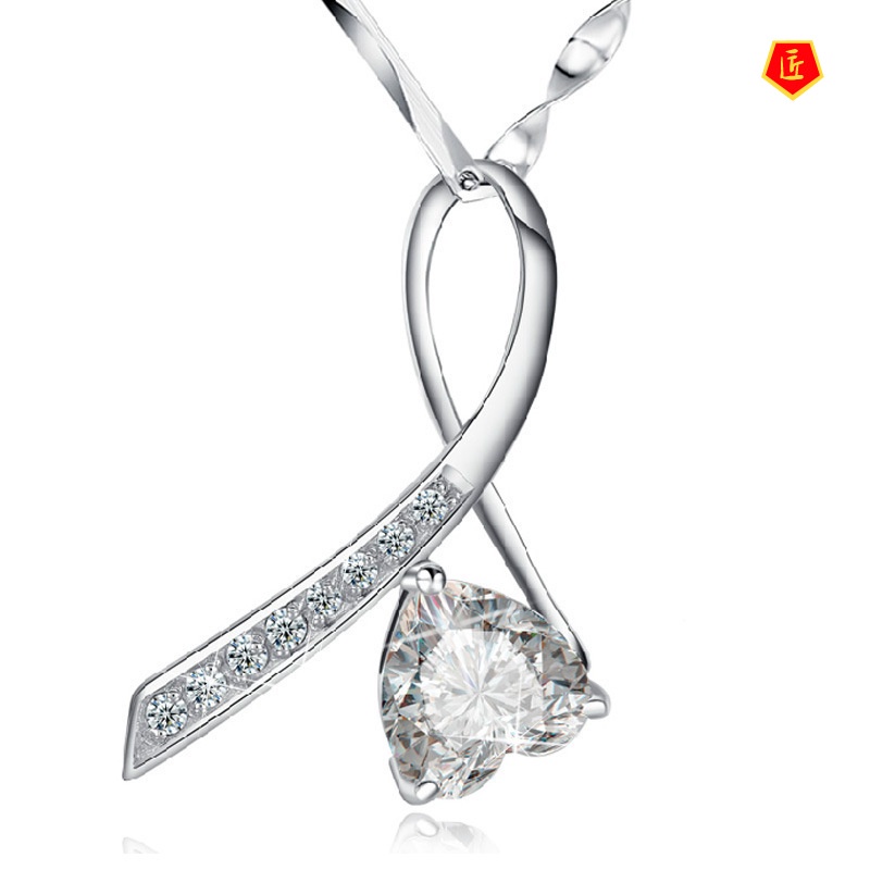 [Ready Stock]Single Bow Diamond Silver Necklace Simple Fashion