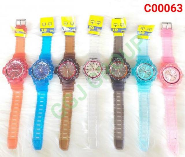 ( C063 ) JAM TANGAN SPORT TRANSPARAN DEWASA / WATER RESISTANT 3 ATM / TAHAN AIR