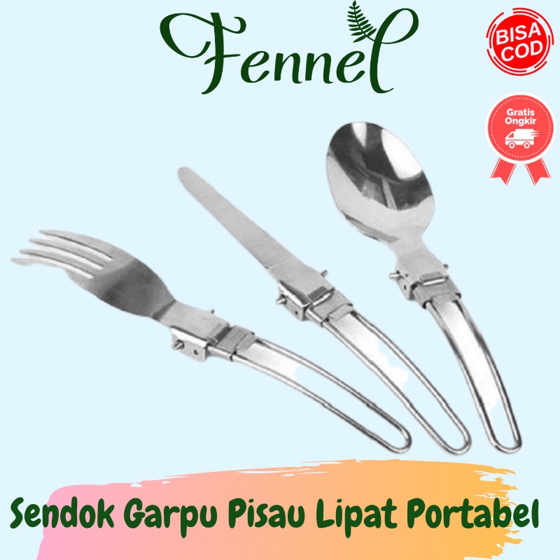 Sendok Garpu Pisau Lipat Portabel Stainless Steel Survival AOTU