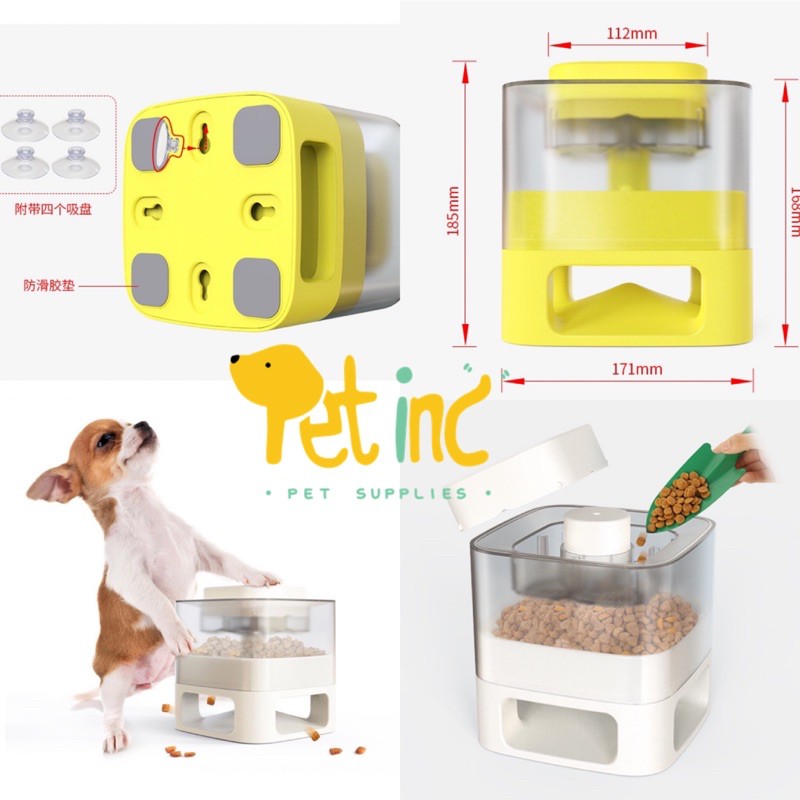 Smart dog toy push and step food container