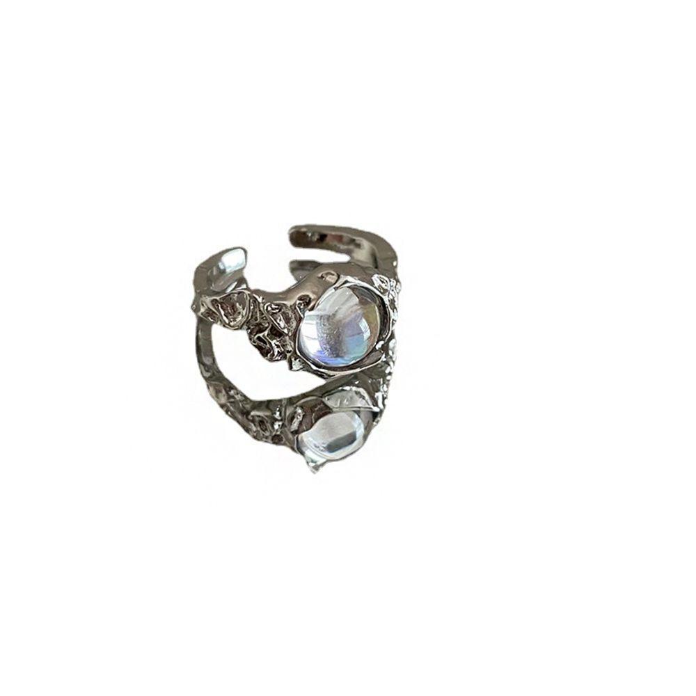 Mxbeauty Wanita Cincin Trendi Ringan Mewah Sederhana Opal Berlian Imitasi Tembaga Zirkon Moonstone Kristal Perempuan Terbuka Ring