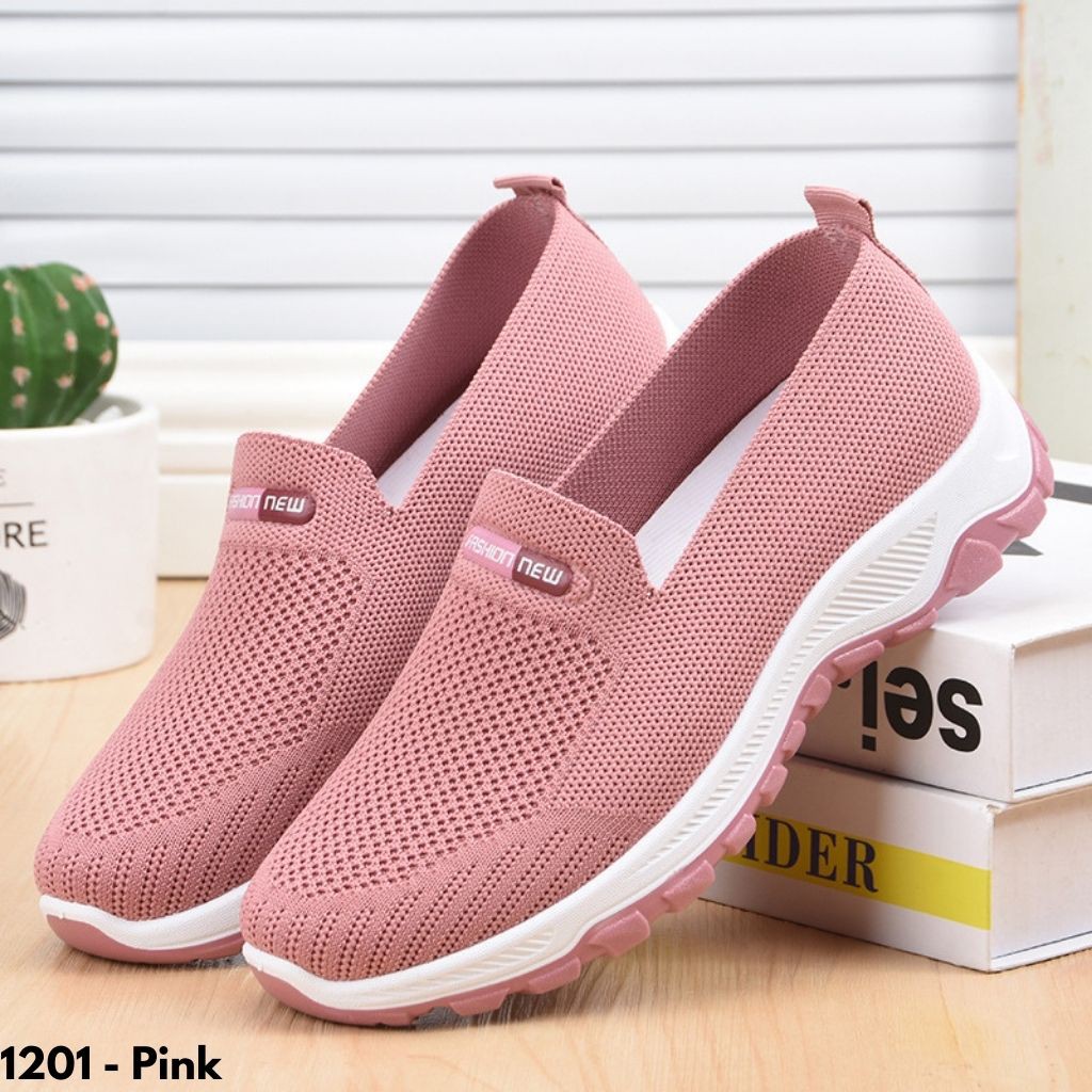 SEPATU SNEAKERS WANITA TANPA TALI COCOK OLAHRAGA OOTD HARIAN KUALITAS BAGUS NYAMAN ANTI SLIP 1201X