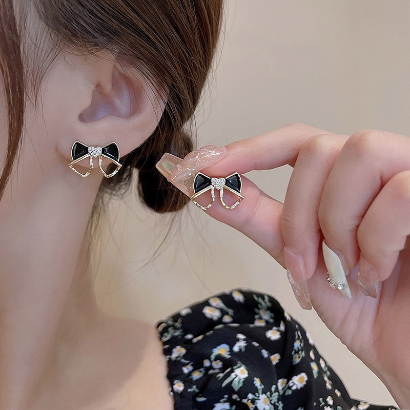 Anting Tusuk Sterling silver 925 Desain Pita Hias Berlian Imitasi Untuk Wanita