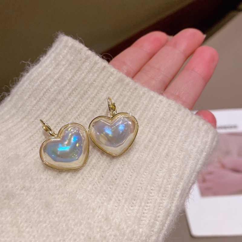 Anting Mutiara Bentuk love Hati Bulat Gesper Warna-Warni Untuk Wanita Aksesoris Telinga Korea