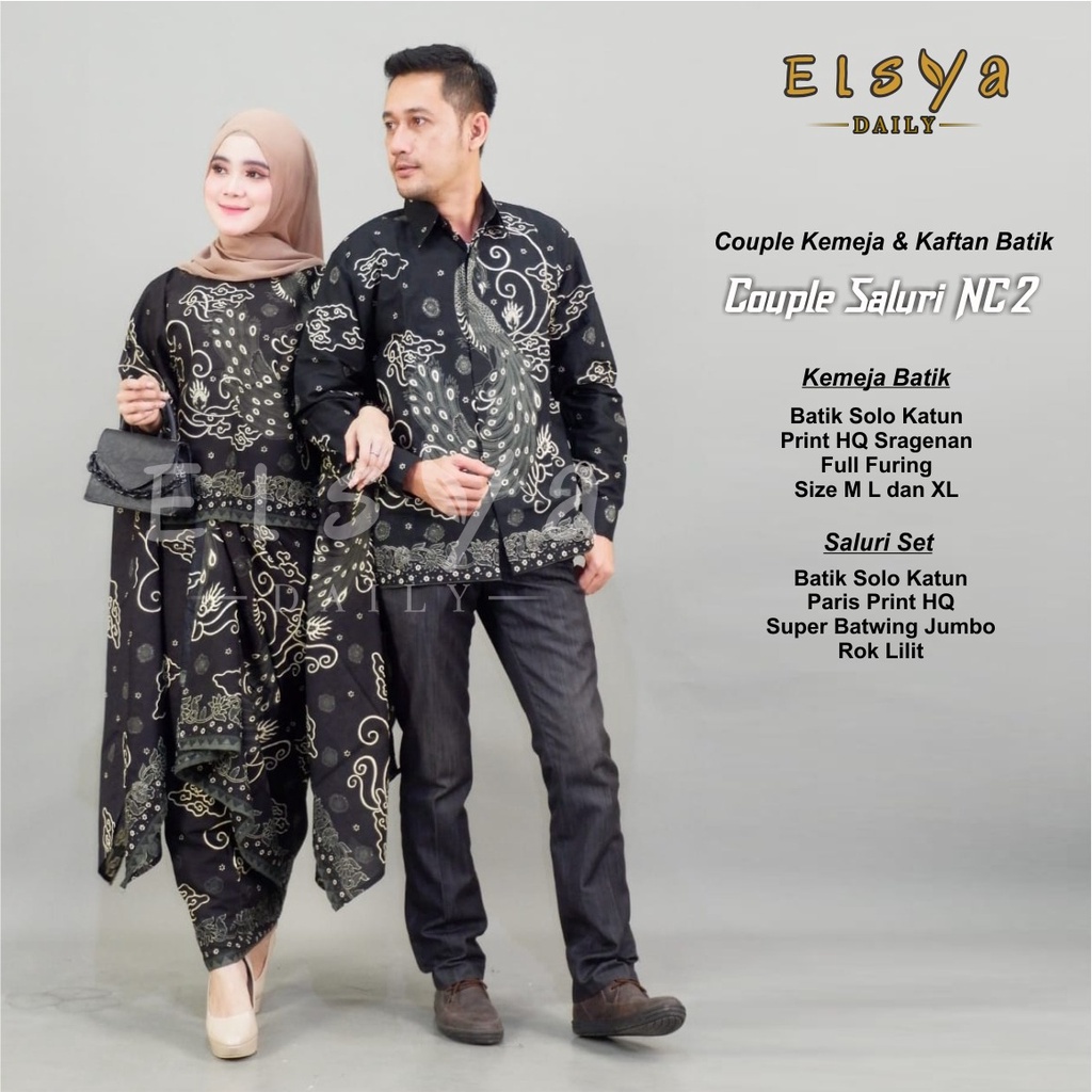 COUPLE SALURI NC2 KEMEJA BATIK LENGAN PANJANG & KAFTAN BY ELSYA DAILY BAHAN BATIK SOLO KATUN