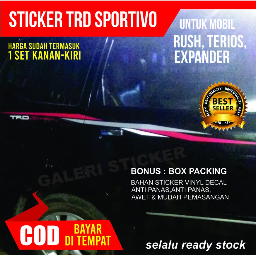 Sticker cutting striping TRD sportivo mobil toyota Rush daihatsu terios Hitam