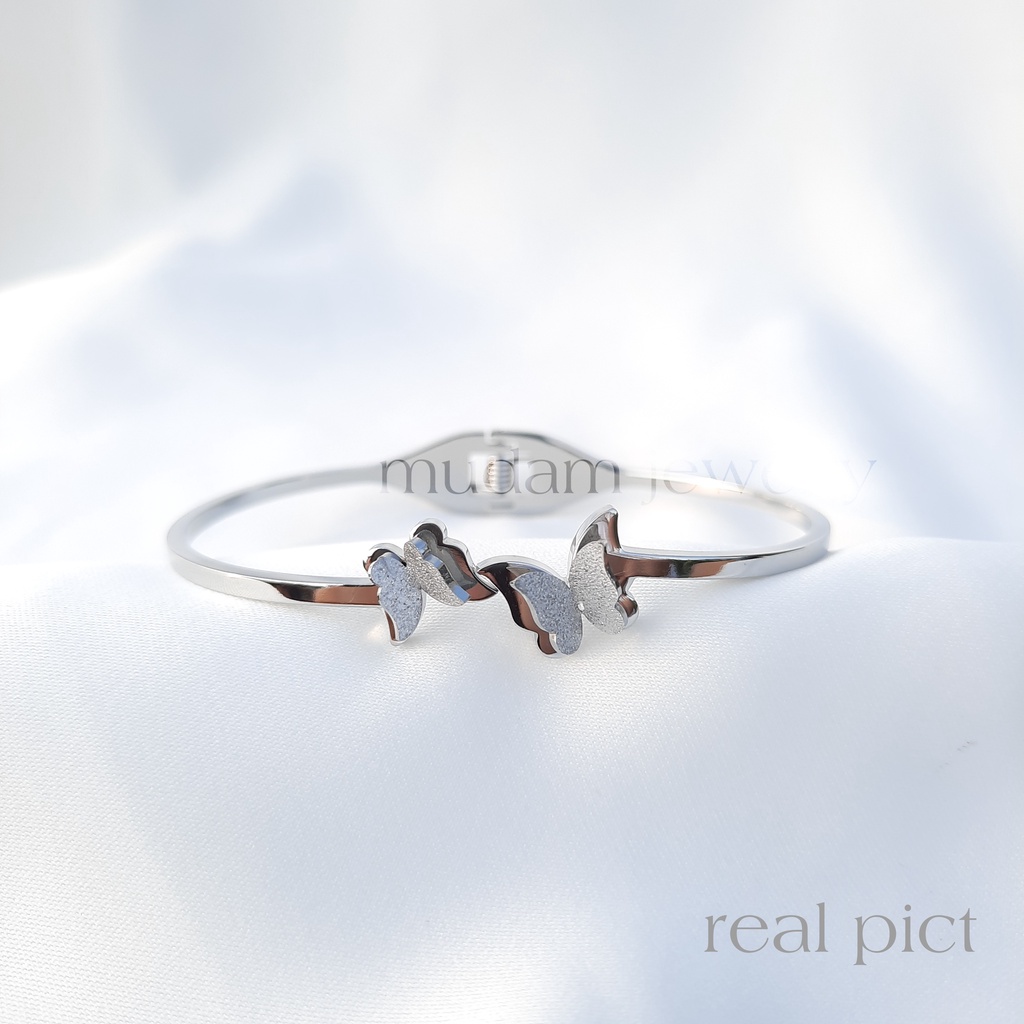 Gelang Bangle Titanium Dua Kupu-Kupu Tersedia Warna Rosegold, Gold dan Silver