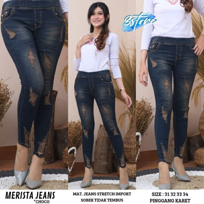 SIZE 27-30!!  MERISTA JEGGING VARIASI SOBEK TIDAK TEMBUS SUPER MELAR