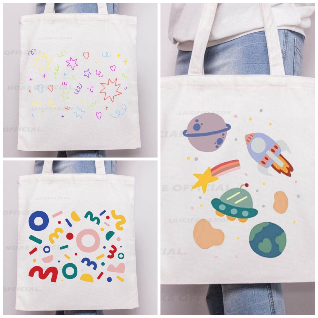 TOTEBAG KANVAS CUTE RANDOM MOTIF / TAS TOTE BAG ASTRONOUT