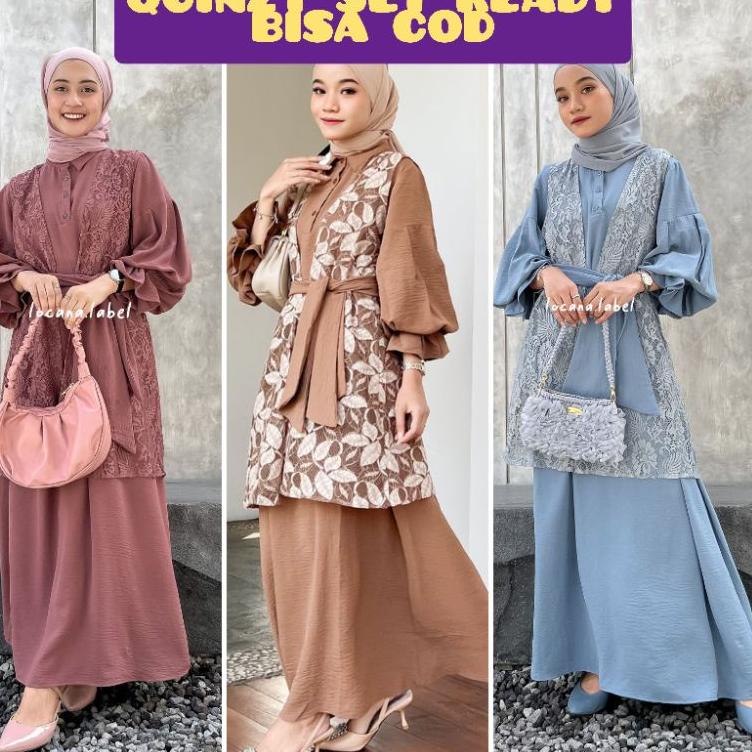 Terbaik.. READY SIAP KIRIM QUINZY SET DRESS QUINZY DRESS DANIZA DRESS LOCANA LABEL OBI SET DRESS PLU