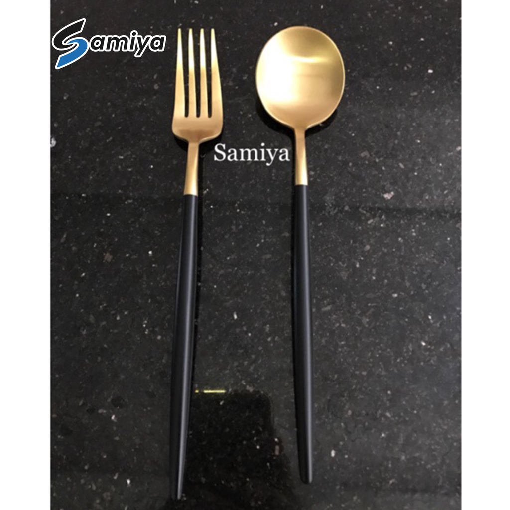 Sendok garpu stainless gold black western / sendok garpu warna / spoon fork set / sendok garpu eropa