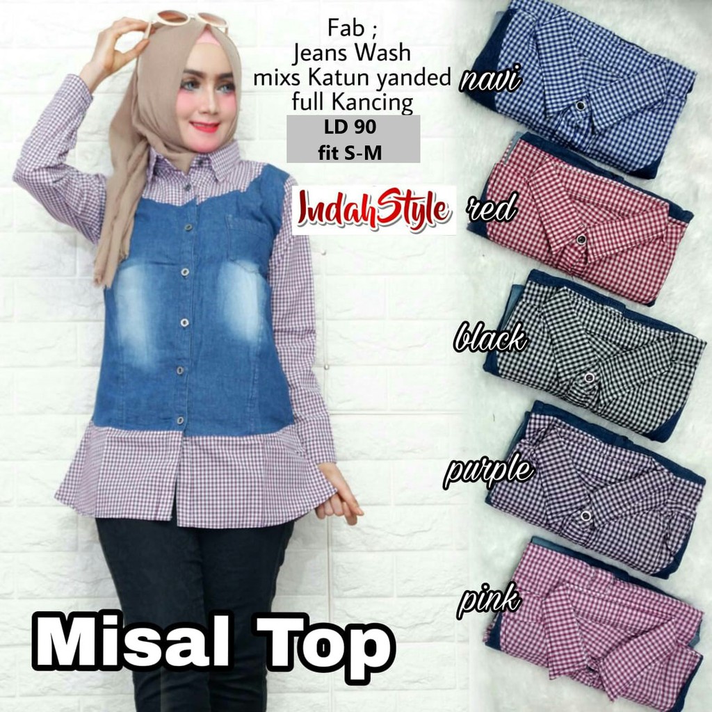 VERO kemeja wanita misal top katun jeans kekinian HQ