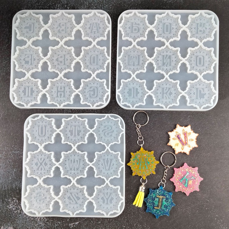 SIY  Mandala Alphabet Resin Molds Silicone 26 Letters Epoxy Molds Keychain Mould