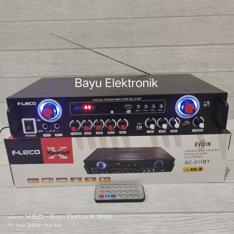 Power Amplifier Subwoofer Fleco SC-211BT Amplifier Bluetooth Stereo Karaoke MP3 Player Radio /Ampli
