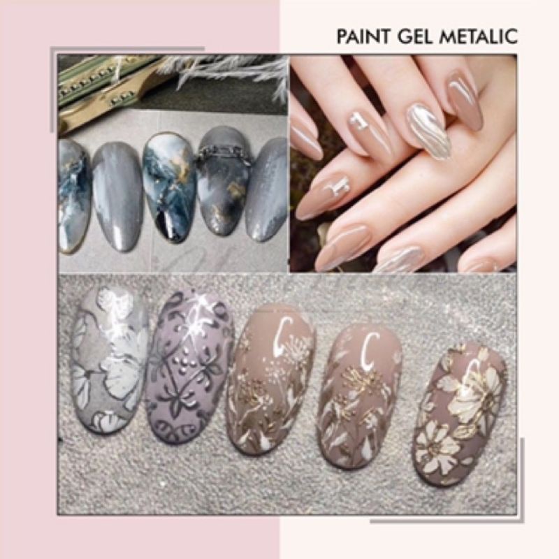 Paint gel metalic silver gold painting gel nail art metallic metalik