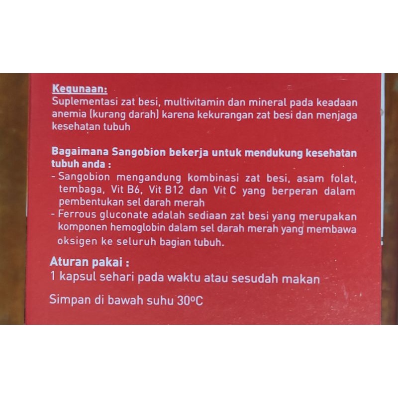 Sangobion 4 Kapsul / Vitamin Penambah Darah / Kemasan Ekonomis / Obat Anemia