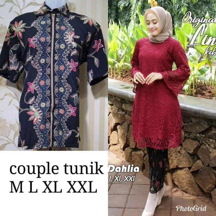 couple kebaya brukat tunik dahlia dan kemeja batik pendek new