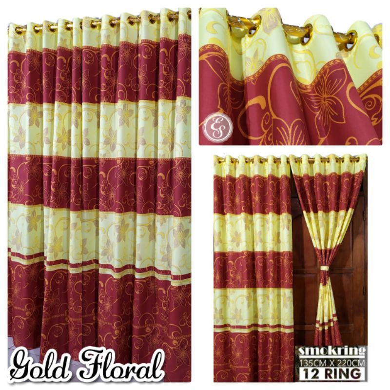 Gorden Pintu Jendela Smokering 12 Gold Floral