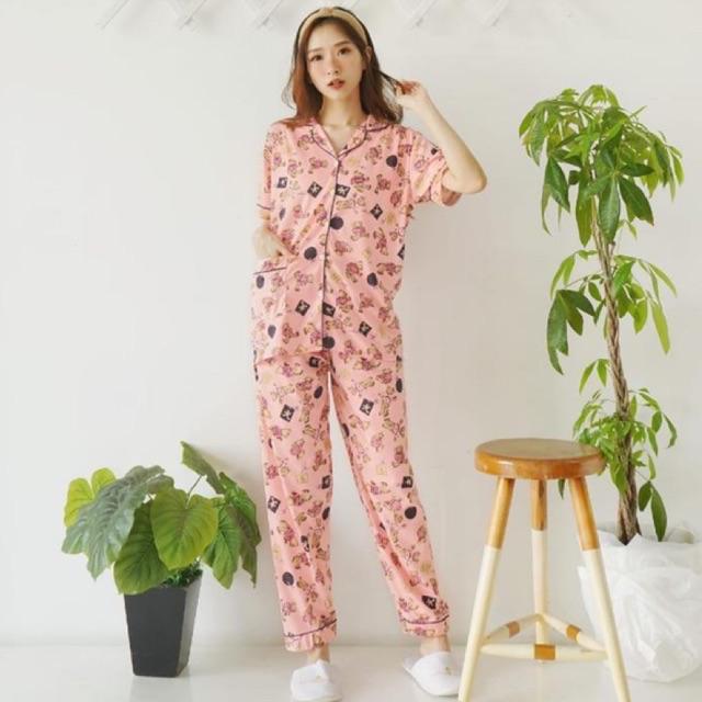 JC Piyama Set CP import / Piyama wanita CP / Piyama wanita Import murah-Full teddy Peach CP
