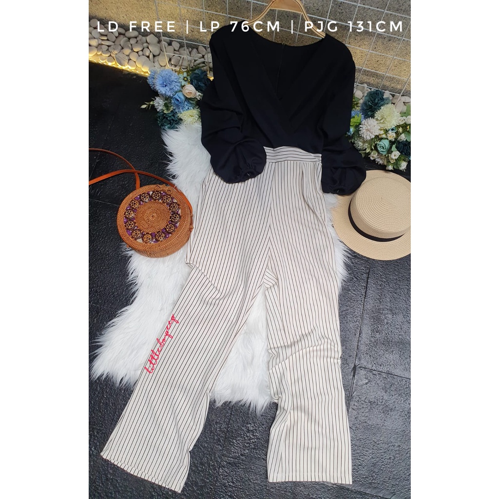 NEW Stripe Jumpsuit Celana Panjang Lengan 3 4 Balon - baju wanita / jumpsuit wanita / preloved jumps