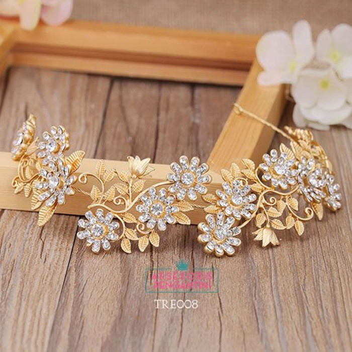 [STOCK TERBATAS] CROWN WEDDING TIARA PENGANTIN HEADPIECE HAIRBAND GOLD TRE008