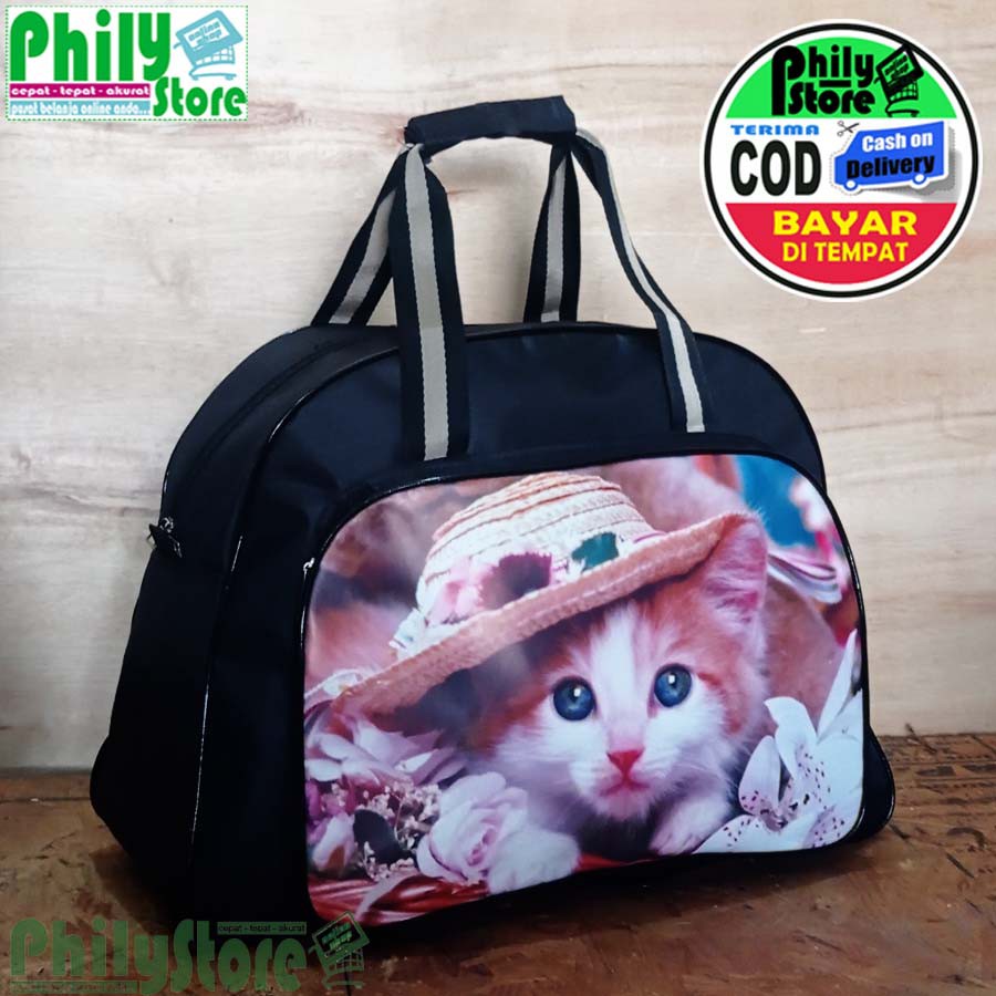 Tas Travel Elle Motif Kucing Bag / Tas Pakaian tas jinjing Kucing / Tas Pulang Kampung Mudik