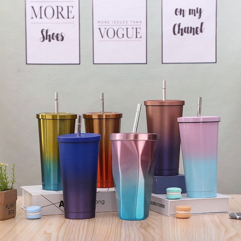 Tumbler Cup Stainless Gradient Geometric dan Polos TANPA MERK Starbucks Botol Minum Kopi