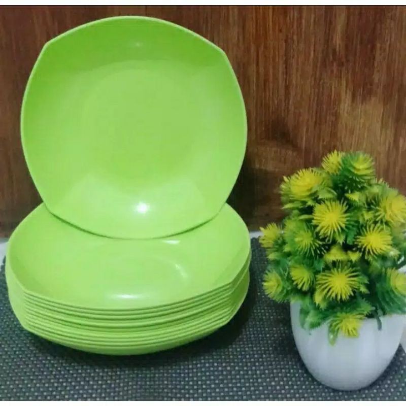 (PROMO Hijau 12pcs) PIRING PLASTIK MANGKOK PLASTIK PP5 FOOD GRADE, PIRING WARNA DG WARE Lusinan
