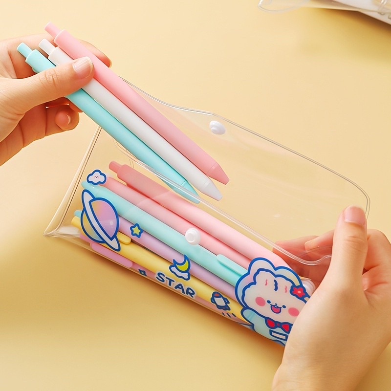 

Pencil Case Waterproof PVC Pencil Pouch Korean Snap Button