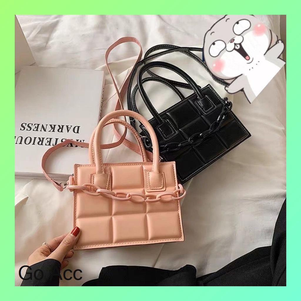 FT03 NEW Leather Kulit tas Lucu Handbag warna Hitam dan Pink Korean korea Handle