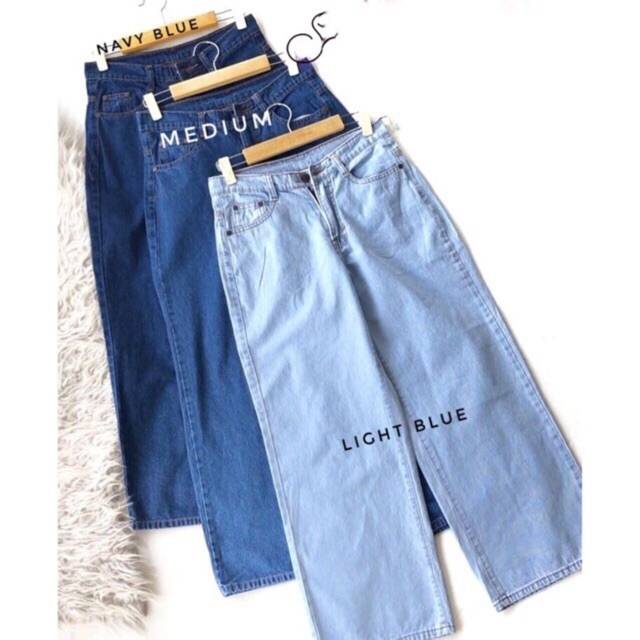 celana wanita  CELANA KULOT JEANS WANITA BIRU TUA PUTIH HIGHWAIST DENIM JINS CEWEK CULLOTE CUTBRAY B