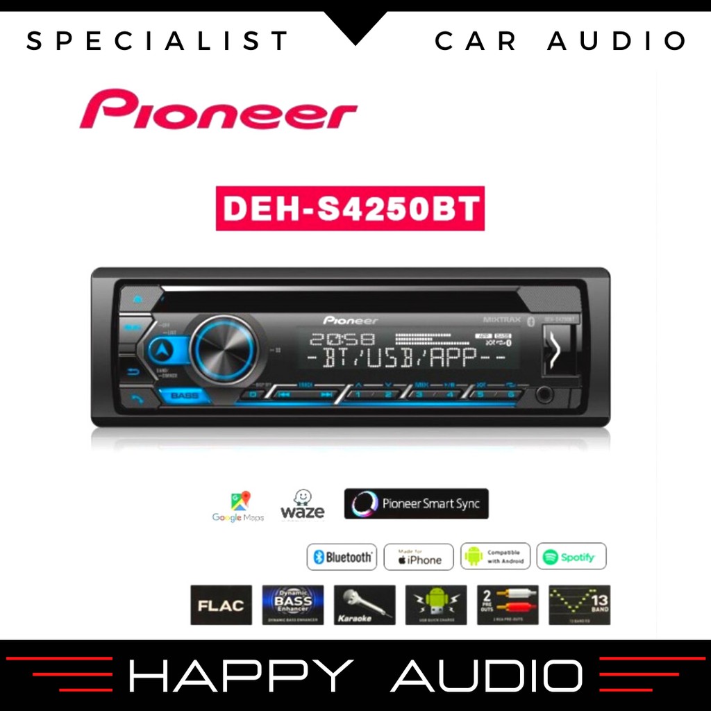 Pioneer DEH-S4250BT Bluetooth Single Din Tape Mobil Audio S4250 BT ORIGINAL PIONEER Smart Sync