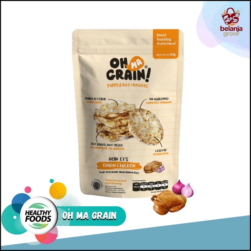 

Cemilan Sehat Oh Ma Grain Rice Crackers Onion Chicken 50 gram