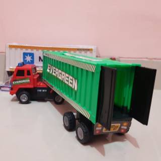  Mainan  mobil truck kontainer peti kemas trailer dorong  