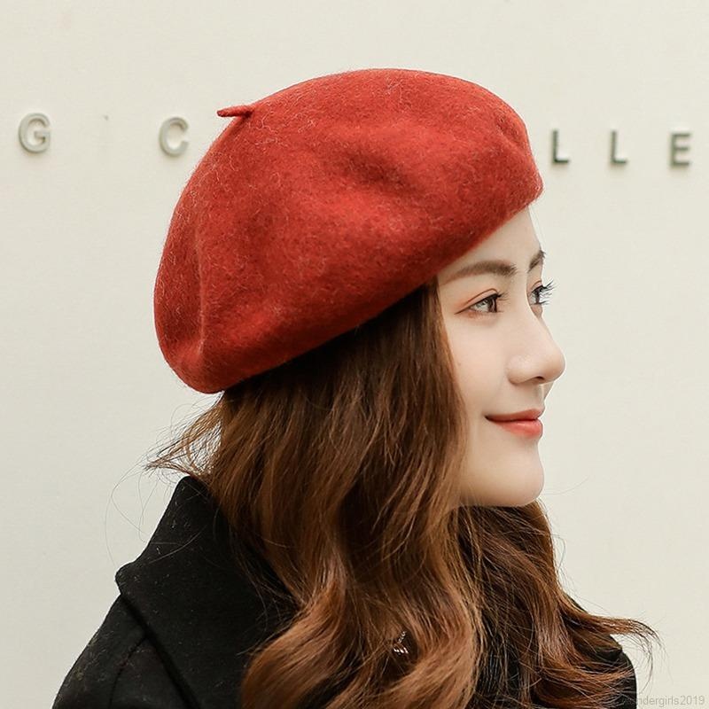 Topi Baret Bahan Wol Domba Tebal Tiga Dimensi Motif Bordir Hati Gaya Korea Untuk Wanita