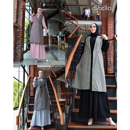 STELLA by GL Original (Gamis outer, gamis setelan cardigan, dress motif setelan cardi, gamis set out
