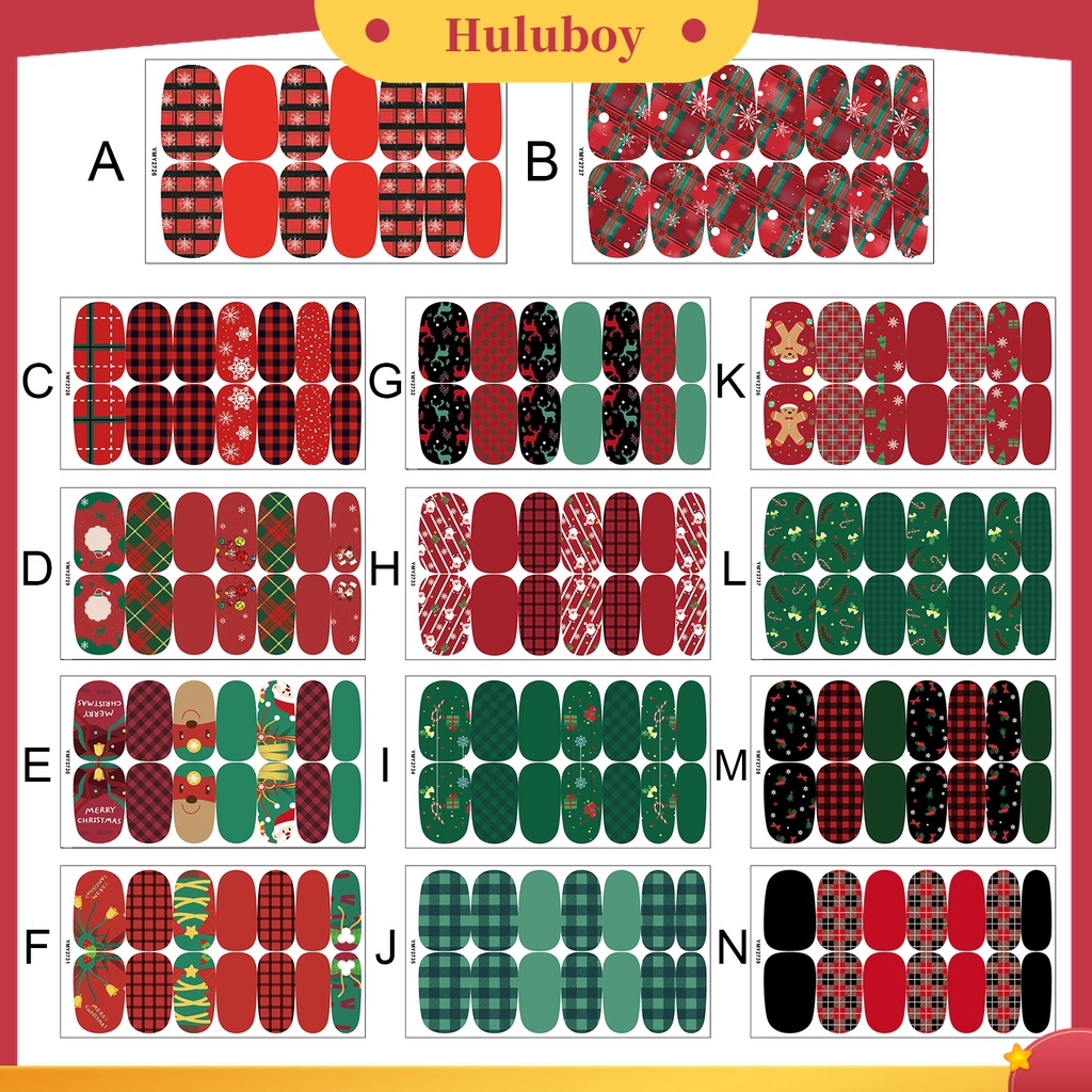 Huluboy Huluboy♡ Stiker Kuku Motif Kotak-Kotak Warna-Warni Untuk Dekorasi Natal