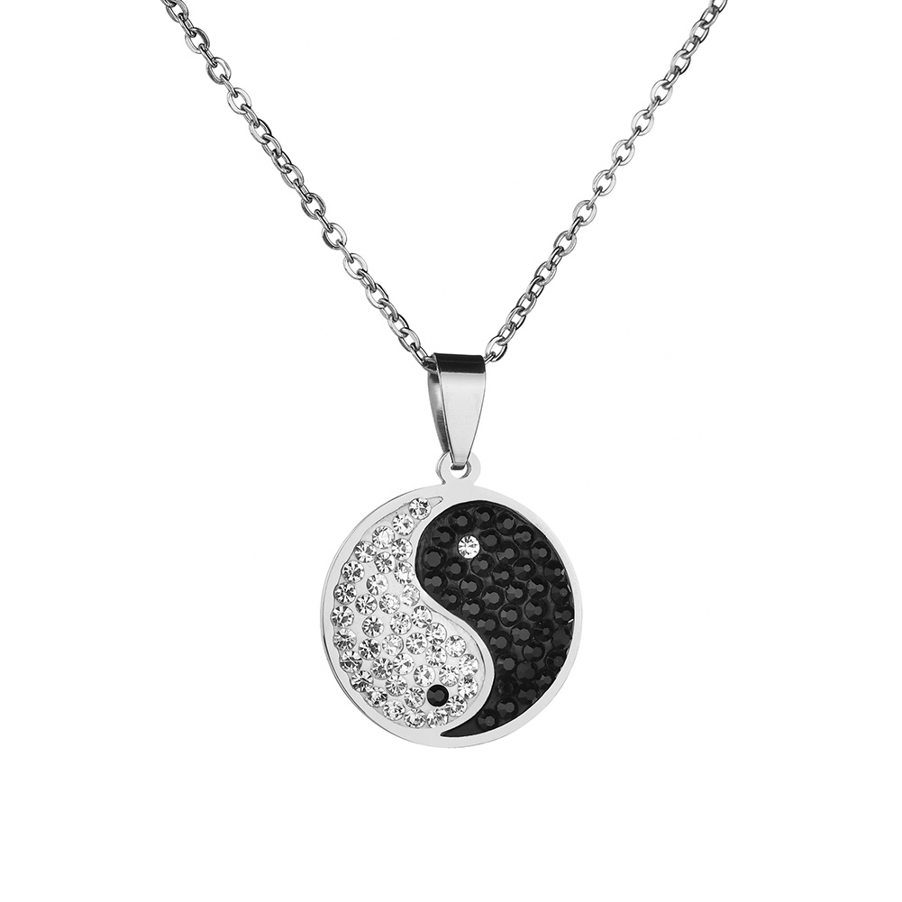 Hu Hu Hu Hu Hu Alat Bantu Pasang Kacamata♡ Kalung Rantai Liontin Simbol Yin-yang Hias Berlian Imitasi Berkilau Ala Vintage Untuk Pria / Wanita