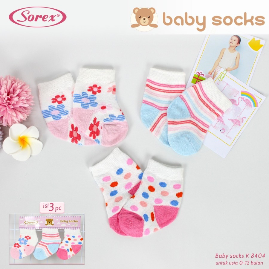 kaos kaki baby sorex k 8502 8503 8401 8402 baby socks ( isi 3 pasang)