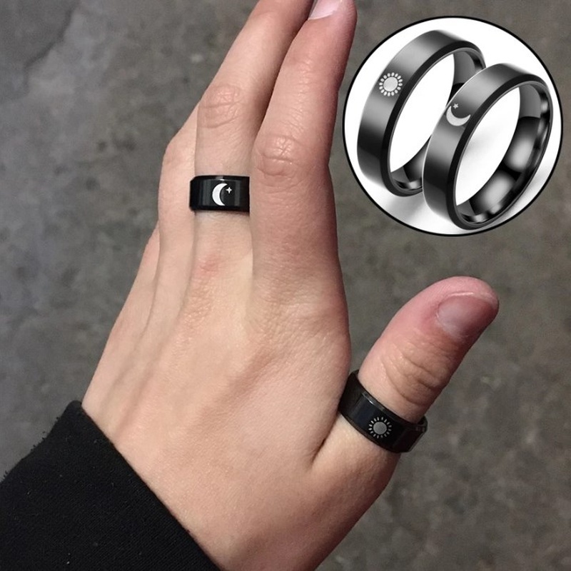 Cincin Desain Bulan Matahari Bahan Stainless Steel Untuk Pria Dan Wanita