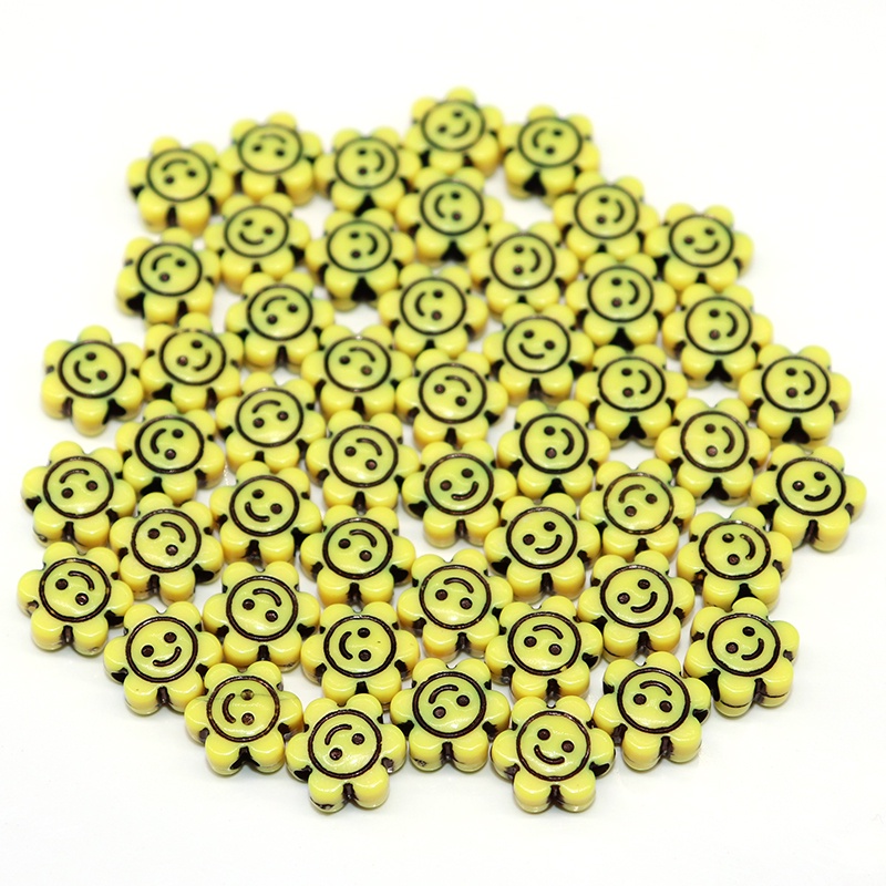 50Pcs Manik-Manik Bunga Smiley Face Bahan Akrilik Ukuran 10mm Untuk Aksesoris Perhiasan Gelang