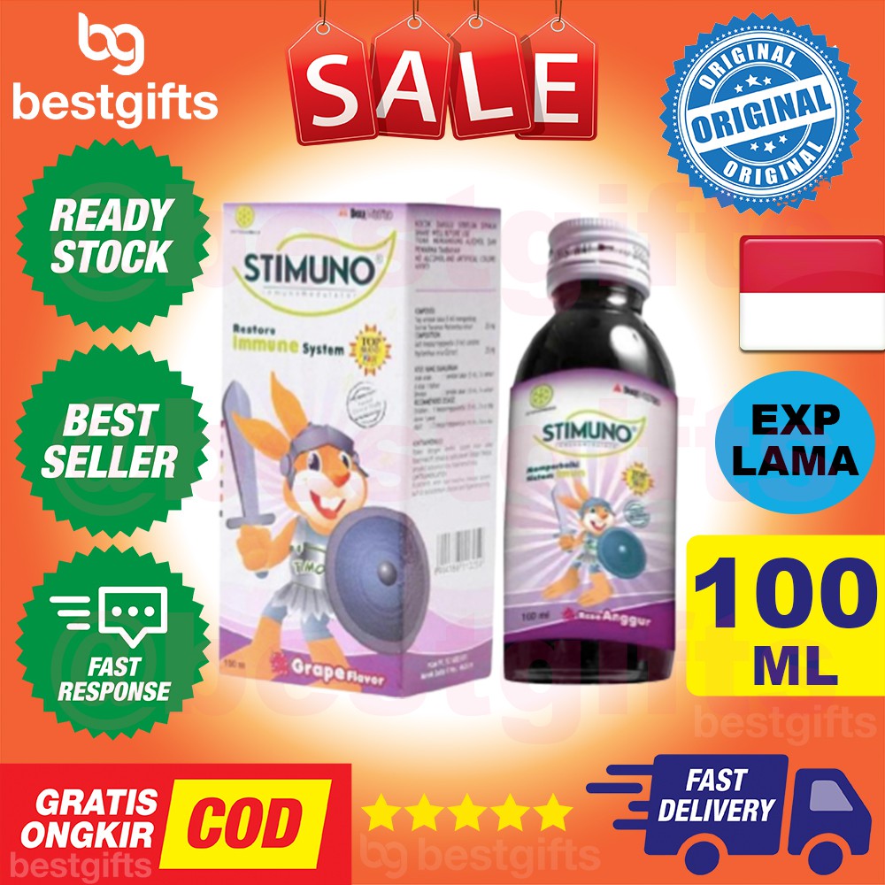 STIMUNO SYRUP SIRUP MEMPERBAIKI SISTEM IMUN KEKEBALAN DAYA TAHAN TUBUH ANAK RASA ANGGUR GRAPE 100 ML