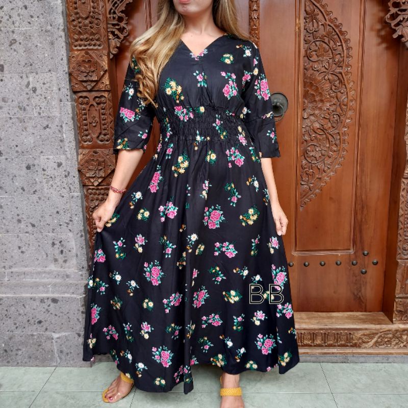 GAMIS BALI / DRES MOZA ( lengan lonceng)-Mawcil hitam