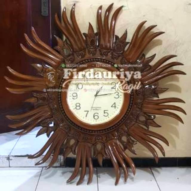FREE ONGKIR Jam dinding matahari ukiran kayu jati Jepara antik mewah murah furniture dekorasi hiasan