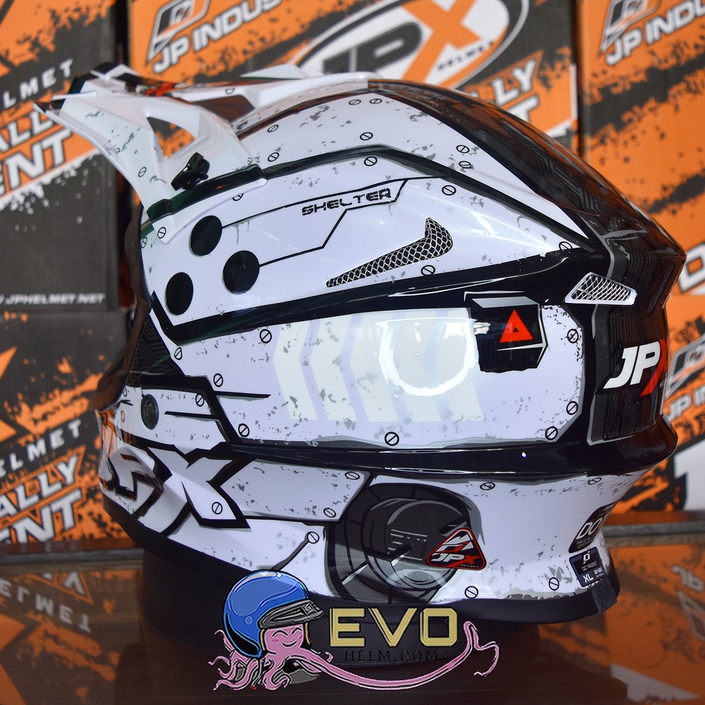 HELM JPX CROSS_FOX1 SERI X20 - PEARL WHITE GLOSS + GOOGLE SNAIL (ONGKIR 2 KG) HELM JPX X20 TITAN JPX CROSS MOTIF TITAN JPX X20 WHITE HELM JPX TERBARU