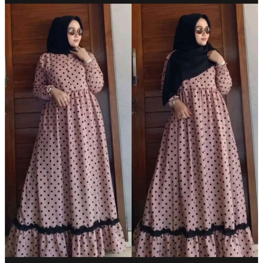 Yunna Polka Dress Gamis Monalisa Gamis Polkadot Gamis Wanita Terbaru Shopee Indonesia