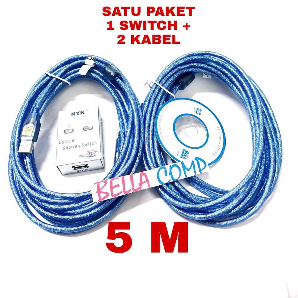 PAKET KABEL PRINTER 2 PCS + AUTO SWITCH PRINTER 2 PORT / Satu paket Auto Switch + 2 Kabel printer 1.5Meter 3 Meter,5 Meter,10 Meter